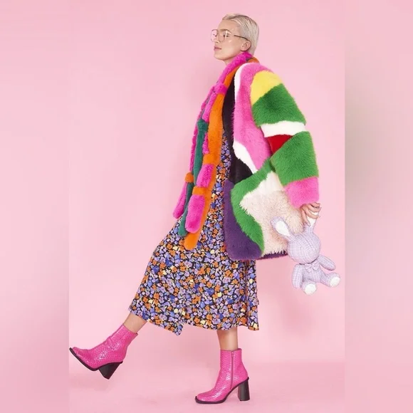 Jayley Faux Fur Rainbow Coat - Picture 2 of 6